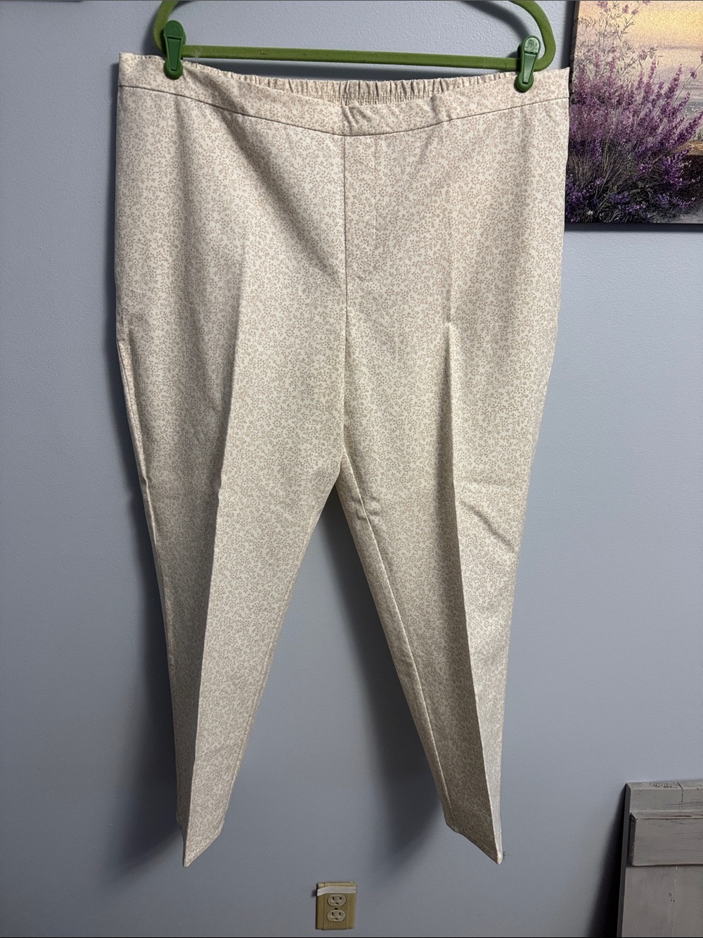 Issac Mizrahi Cream Patterned Stretch Dress Pants
